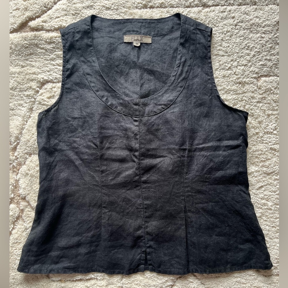Flax Sleeveless Tank Linen Black Gray Lagenlook Size Medium Solid Some Structure